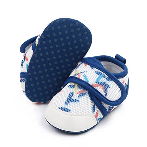 Baby Boys Girls Sneakers Soft Infant Crib Shoes Breathable Lightweight Toddler First Walkers 0 6 12 18 Months(0-6 Months, 6-Stripe Blue) #TOP1