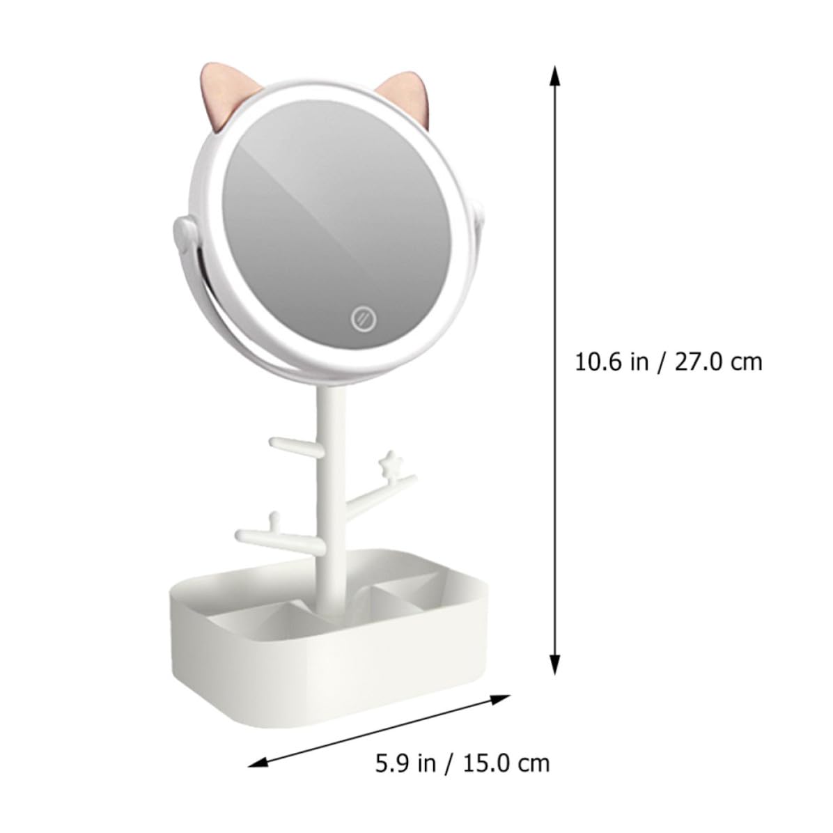 Specchio Trucco con Luci Led, Ricaricabile 500mah, Bianco | Dimming Continuo, Vetro ad Alta Definizione, Vano Integrato, Plastica, per Bagno e Toilette