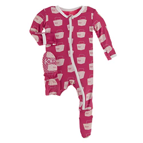 KicKee Pants Print Footie with Zipper, Fitted Long Sleeve Pajamas, Ultra Soft Everyday One-Piece Loungewear, Baby and Kid Clothes for Boys and Girls (Cherry Pie Takeout - 6-9 Months)