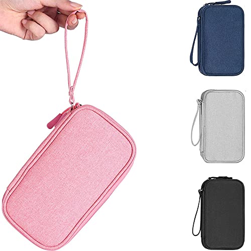 Qinntono Electronics Accessories Organizer Pouch Bag, Universal Travel Digital Accessories Storage Bag for Portable Charger, Cables, Earphone, iPhone, Cord, Customize Inside with Dividers, Pink