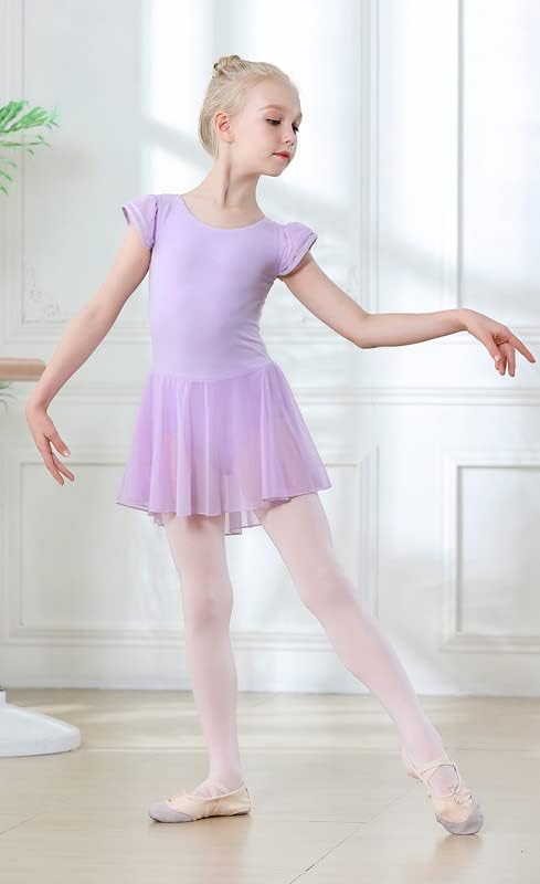 Image of DIPUG Ballet Leotards for Girls Ballet Leotard with Skirt Toddler Dance Leotards Flutter Sleeve and Criss-Cross Back