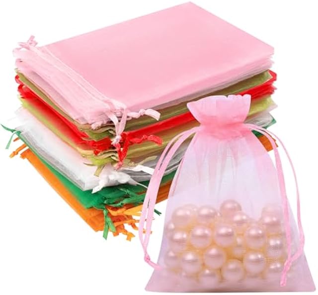 Crweety 50PCS Organza Bags 3x4 Multicolor, Small Gift Bags for Jewelry Candy Goodie Treat Sachet, Mesh Gift Bag Drawstring for Wedding Baby Shower Party Favors, Halloween Gifts Wrapping Supplies
