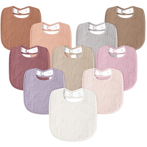 Susurration Muslin Baby Drool Bibs 10Pack Soft Square Adjustable Bandana Bibs for Unisex Newborn Baby Girls&Boys
