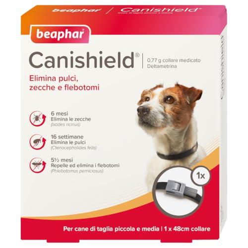Beaphar Canishield, Collare Antiparassitario per Cani 48 cm, per Cani di Taglia Piccola e Media, Contro Pulci e Zecche, Confezione da 2 Collari