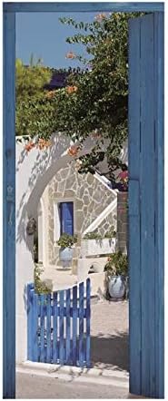 Plage Trompe L 'Oeil Door Blue Adhesive Home Wall Decor, Polyvinyl, Multi-Coloured, 83 x 0.1 x 204 cm