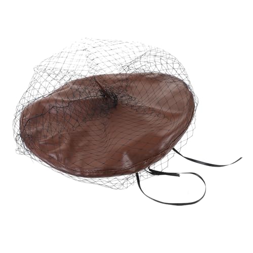 minkissy Béret Cuir pour Femmes Chapeau Français Mode avec Voile Décoratif pour Sorties Et Mariages