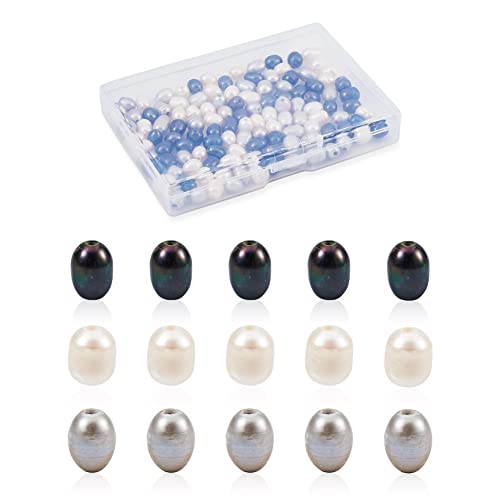 Image of Beadthoven 120pcs Natural Oval Freshwater Pearl Beads Rice Shape Large Hole 1.8mm Large Hole for Leather Cord Jewelry Making DIY Crafts 7-10 (Assorted)