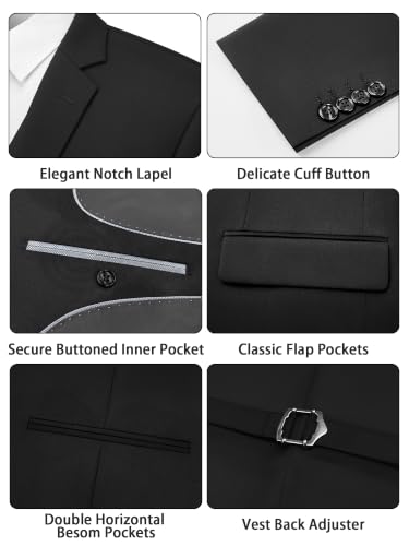 Image of Cooper & Nelson 3 Piece Mens Suit Set 2 Button Slim Fit Suits for Men Business Wedding Party Tuxedo Jacket Vest Pants and Tie