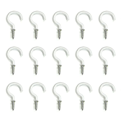 Aoyoho 60Pcs Vinyl Coated Screw-In Ceiling Hooks Cup Hooks Light Hooks 1-1/4 Inch (White) #TOP18