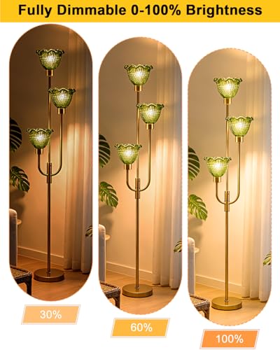 Image of Lightdot 3-Lights Glass Floor Lamp 66IN Modern Gold Dimmable Floor Lamps with 3000K Warm White Bulbs for Wedding Party Tall Standing Lamp with Green Glass Shade for Living Room /Bedroom /Home Decor