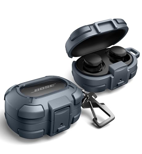 Image of Dexnor for Bose QuietComfort Earbuds Protective Case with Drop-Proof Lock, Shockproof Rugged Bumper Cover with Carabiner & Keyring for Bose QuietComfort Earbuds 2024 Blue（Charger not Included）