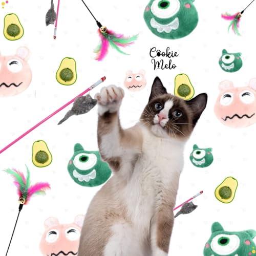 Kit 5 Brinquedos para Gato com Catnip, Varinha, Pelúcia Abacate Interativa, Brinquedos com Sino e Gu