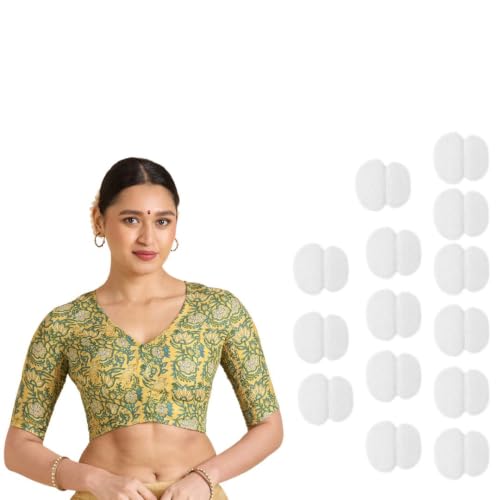 Image of Studio Shringaar Women's Yellow Cotton Printed Side Stretch (Smocked) Readymade Saree Blouse