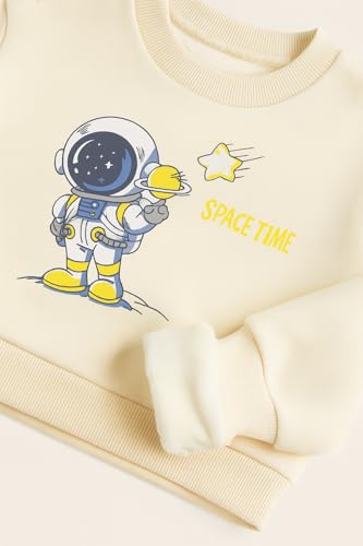 Image of Bold N Elegant Kids Fleece Lined Winter T-Shirt Jogger Set Warm Sweatshirt Pants | Stylish Astronaut Print Winter Co-ord Set for Infant Toddler Teedler Boys n Girls