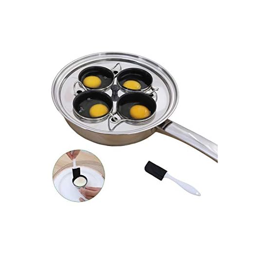 Egg Poacher Pan - Stainless Steel Poached Egg Cooker – Perfect Poached Egg Maker – Induction Cooktop Egg Poachers Cookware Set with 4 Nonstick Large PFOA FREE Egg Poacher Cups and Silicone Spatula