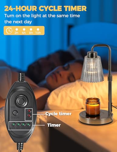 Image of Silver Gray Candle Warmer Lamp with 24h Cycle Timer, Dimmable Wax Warmer