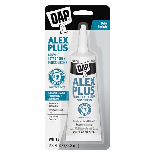 DAP Alex Plus Acrylic Latex Caulk, White, 2.8 oz (7079800956)