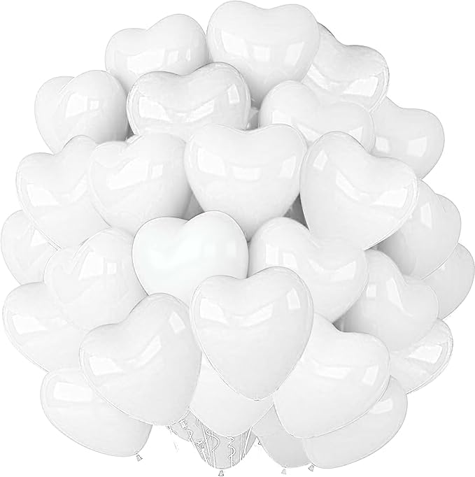 30 pcs White Heart Balloons 10 Inch Premium Latex Valentine Wedding Engagement Birthday Party Decorations Romantic White Heart-Shaped Balloons for Events & Celebrations