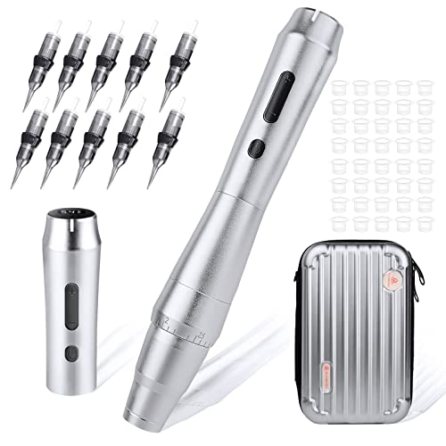 Blackbudda Maquina de Tatuar, Dermografo Micropigmentacion inalámbrica con pantalla, 10 cartuchos...