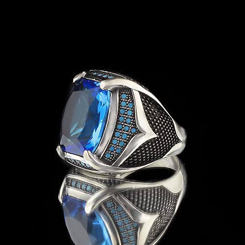 925 Sterling Silver Men's Ring With Blue Topaz Stone, Handmade Blue Topaz Stone Silver Ring, Gift For Him #TOP1
