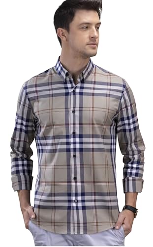 Image of IndoPrimo Men's Cotton Casual Regular Fit Checks Shirt for Men Long Sleeve (Dabang)