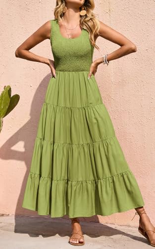 Image of PRETTYGARDEN Women's 2026 Casual Loose Plain Maxi Sundress Smocked Tank Dress Sleeveless Summer Beach Tiered Long Dresses