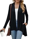 POGTMM Womens High Low Draped Open Front Long Cardigan Sweater Casual Lightweight Cardigans (Black, US L(12-14))