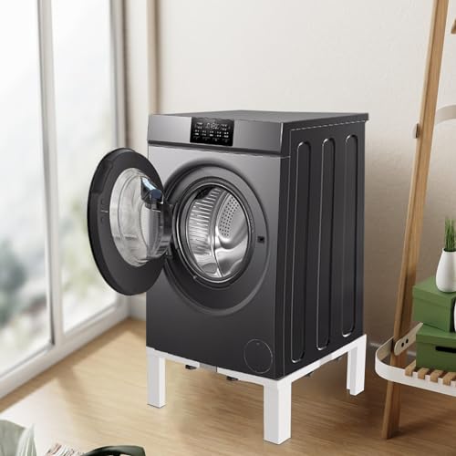 Image of 1200LB Heavy-Duty Stainless Steel Laundry Pedestal | Universal Riser for Front Load Washer & Dryer | Anti-Vibration Design, Tool-Free Install(White)