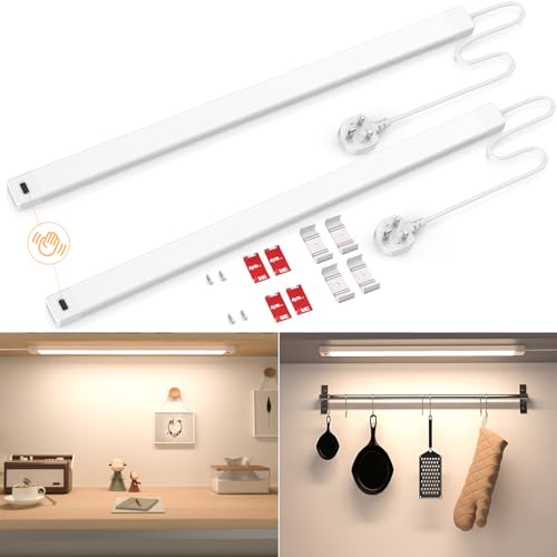 Under Cabinet Lighting, Hand Wave Activated, 41CM 4000K Warm White 430lm, Plug in LED Cabinet Lights Kit for Kitchen, Counter, Shelf, Desk, Workbench 2 Pack