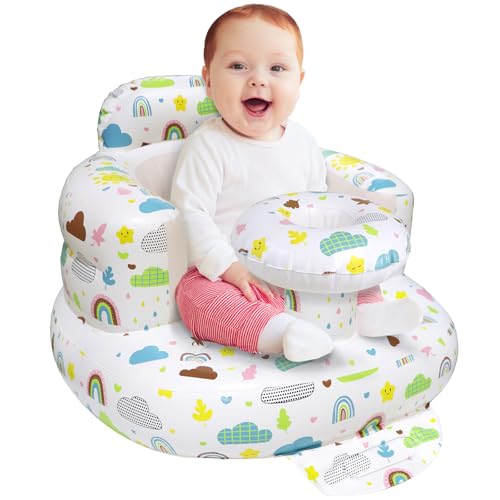 Image of Poycuna Inflatable Baby Seat for Babies 3 Months & Up, Portable Blow Up Baby Sit Up Chair, Learning to Sit and Feeding Chair for Infants & Toddlers Indoor & Outdoor Use (Tray)