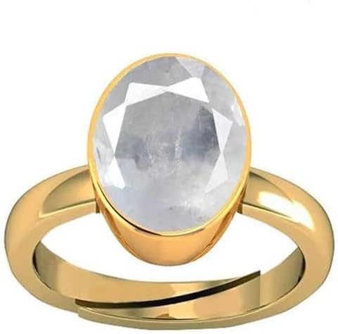 PRAGATI ENTERPRISES HUB 7.00 Carat Natural White Sapphire Loose Gemstone Ring – 925 Sterling Silver Gold Plated Adjustable Ring for Men & Women