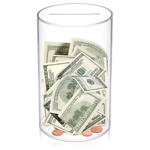 HCHANGEN Clear Piggy Bank for Adults, Acrylic Piggy Bank Must Break to Open, Unopenable Money jar for Cash Coins, Size 8" H x 5" D (Medium) Cover