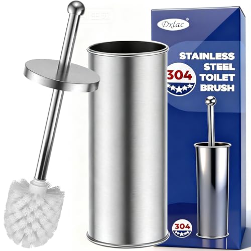 Dxlac Toilet Brush and Holder Set: 304 Stainless Steel Toilet Bowl Brush for Bathroom Deep Cleaning Removable Inner Bowl and Splash Protection Compact and Durable (Silver)