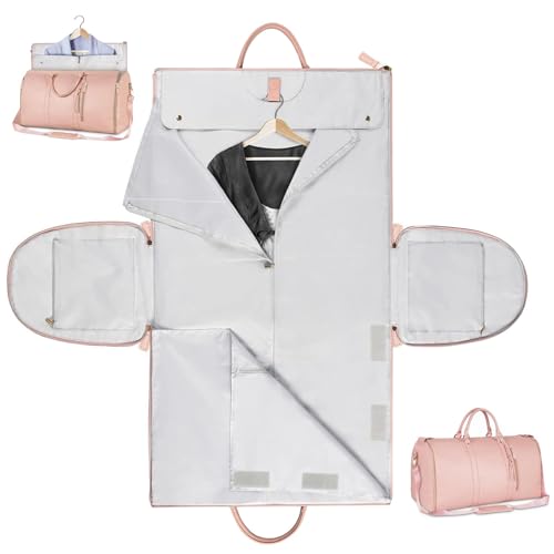 Garment Duffle Bags for Travel,Foldable Garment Duffle Bag,2 in 1 Travel Suit Duffel Bag with Detachable Shoulder Strap for Gift-Pink