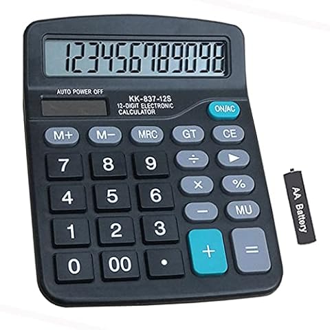 YOUHO Calculator, 12-bit Solar Battery Dual Power Standard Function Electronic Calculator with Large LCD Display Office Calculator Black(NO Battery) (KK-837B, 1PACK) Cover