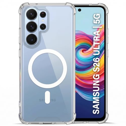 Image of TRUEUPGRADE Back Cover for Samsung Galaxy S26 Ultra 5G | Mag-Safe Printed Transparent Case | Hard PC Back + Soft TPU Bumper | Magnetic Print Shockproof Protective Cover | Crystal Clear