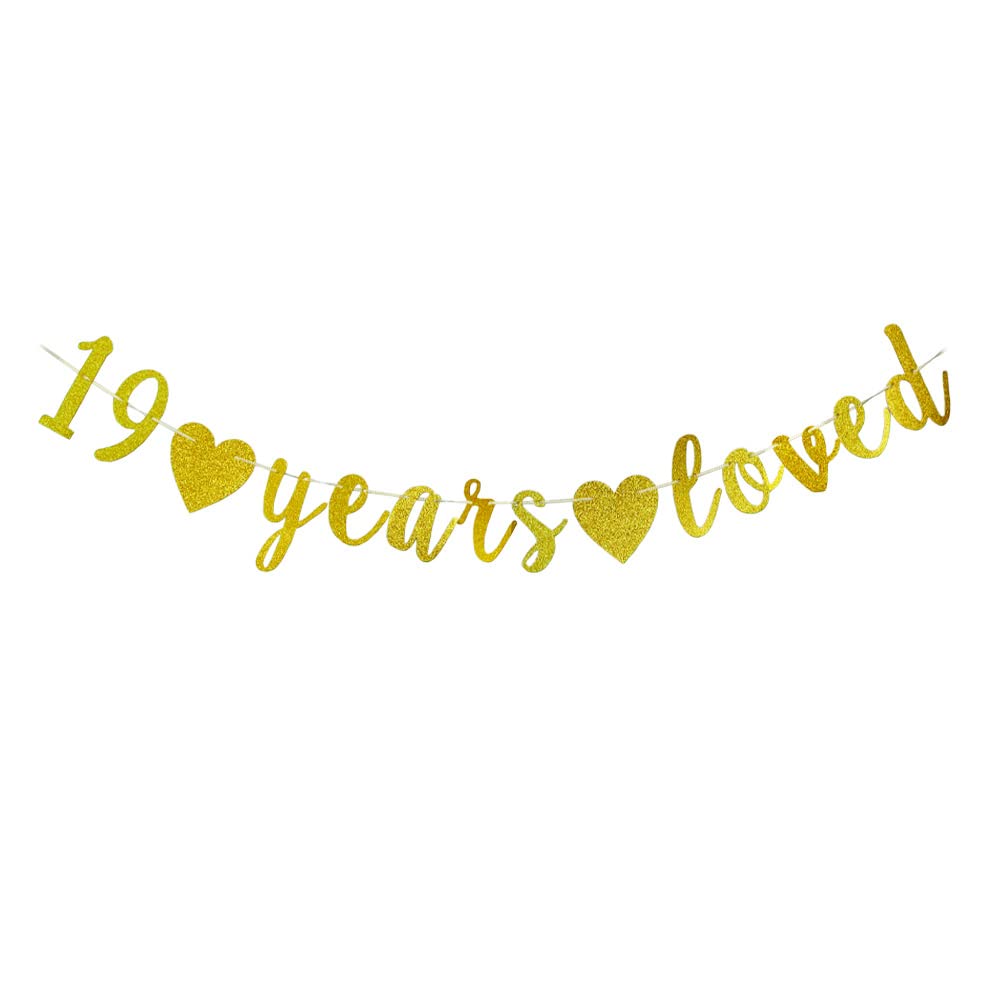 19 Years Loved banner-Happy 19th Birthday Party Sign,19Th Anniversary/Birthday Party Decorations Supplies