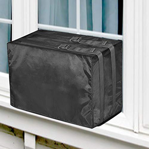 TRELC Window Air Conditioner Cover Outdoor, Air Conditioner Defender Winter AC Window Unit Cover with Adjustable Straps, Bottom Covered (Black, 25 x 20 x 17.3 inch)