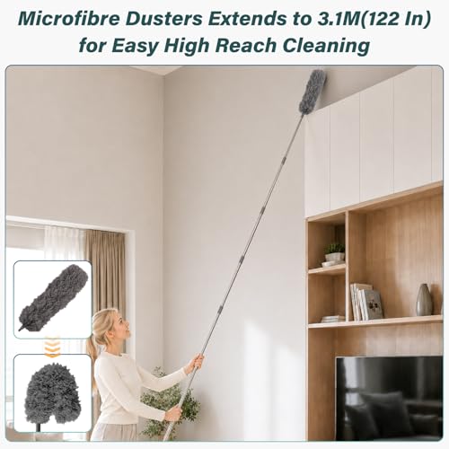 marysgift 114 in / 290cm Window Cleaning Tools,2 in 1 Double-Sided Window Squeegee,Extendable Feather Dusters for Cleaning, Professional Window Cleaner Kit with Extension Pole for High Glass (Grey) by marysgift - Used condition - Image 6