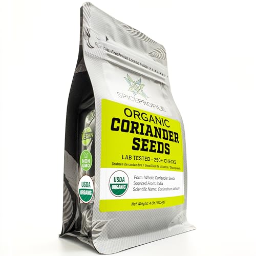 Spice Profile USDA Organic Coriander Seeds, Lab Tested for Heavy Metals, Resealable 4oz Pouch, Dhaniya, Semillas de Cilantro