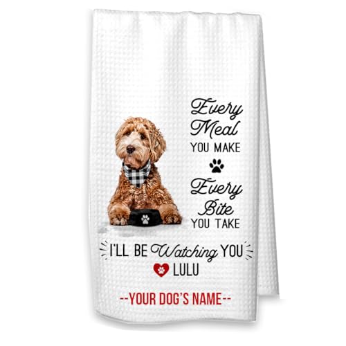 Studio 9Thirty3 Personalized Goldendoodle Kitchen Towel – Waffle Weave Microfiber Watching You Dish Towel, Custom Dog Lover Gift, Funny Dog Mom Kitchen Décor (Goldendoodle Personalized)