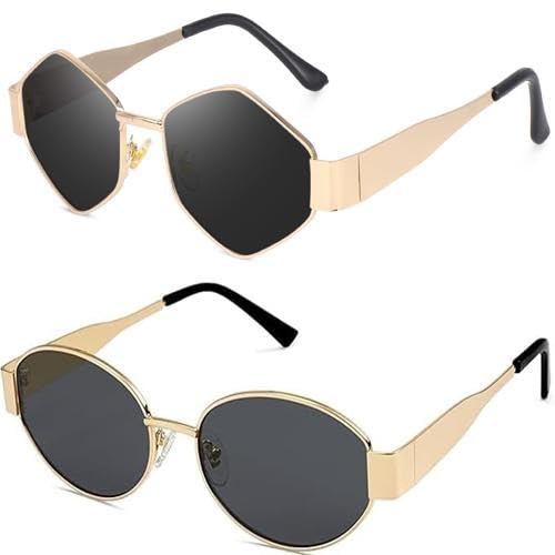 Unisex Combo offer pack of 2 shades glasses Rectangle Retro Vintage Narrow Sunglasses Women and Men Small Narrow Square Sun Glasses Combo offer pack of 29-9LL9-PCG2-image-35