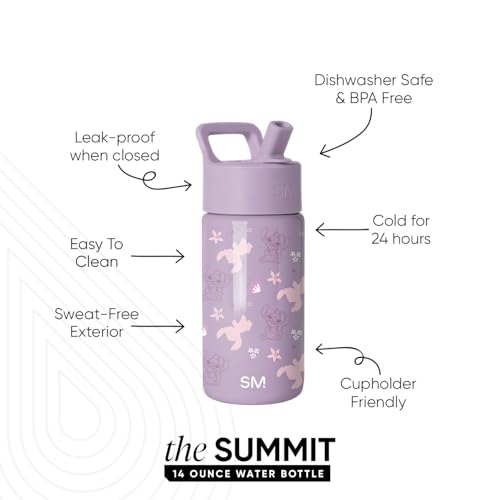 Image of Simple Modern Kids Summit Water Bottle with Straw Lid | Disney Stitch 14oz Stainless Steel Cup Insulated Tumbler for Toddlers, Girls, Boys, School | Stitch Experiment 624