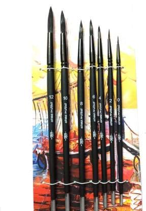 Art PavilionHobby Series Black Hair Round Brush Set (Set of 7, MATT Black)