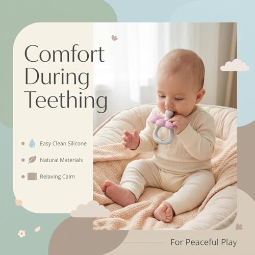Image of Signamio Silicone Teether for Baby, BPA Free - Food Grade, Non Toxic PVC Free, Easy Grip Handle, Soft Edges, Baby Teethers for 6 to 12 Months, Teethers for 3 to 6 Months, Soft - Pink