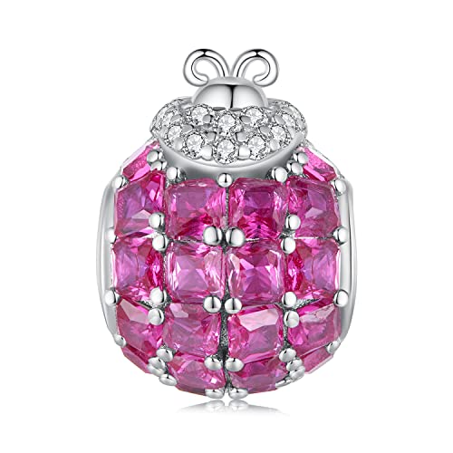 Charm de mariquita de plata de ley 925 compatible con pulsera