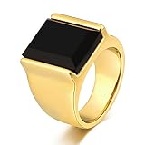 Epinki Bague Homme Acier Inoxydable Homme Chevalière Anneau pour Homme Lisse Noir Zirconium Rectangle 15MM Or Bague Taille 64.5