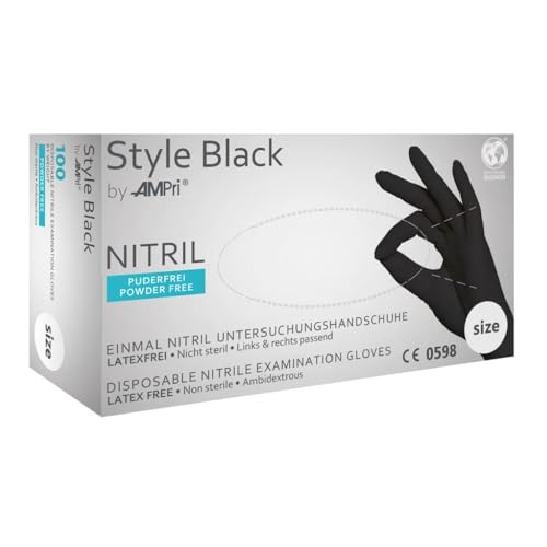 Style Black Negro nitrilo Guante sin látex, sin polvo 10 x 100 St. S
