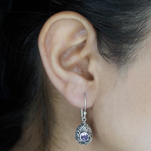 Boucle d'oreille argent 925 et améthyste violette fait main - 6