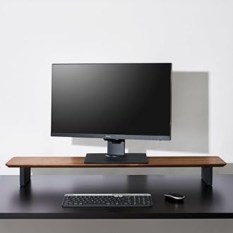 Wooden Computer Long Monitor Stand, Monitor Riser Desk Shelf Desktop Legs Stand TV Laptop Riser with Keyboard Storage Desk (Walnut (100cm, Black Legs)